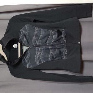 Adidas Womens Athletic Jacket Zip Up Black Silver Pockets Size S EUC